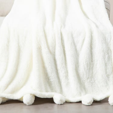  PONPONLU DİZ ÜSTÜ BATTANİYE EKRU 130X160