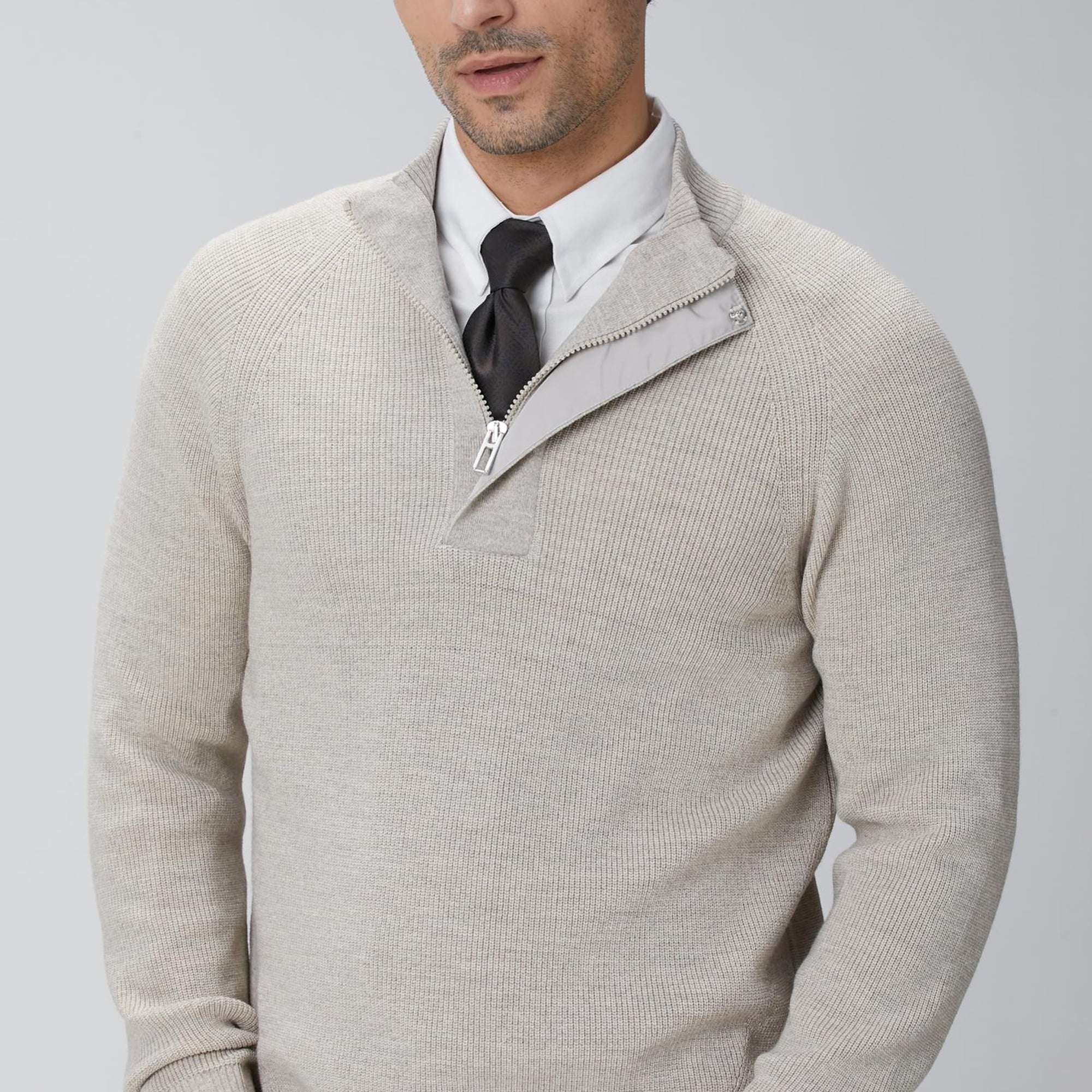 Network Erkek Bej Melanj Yün Karışımlı Kazak