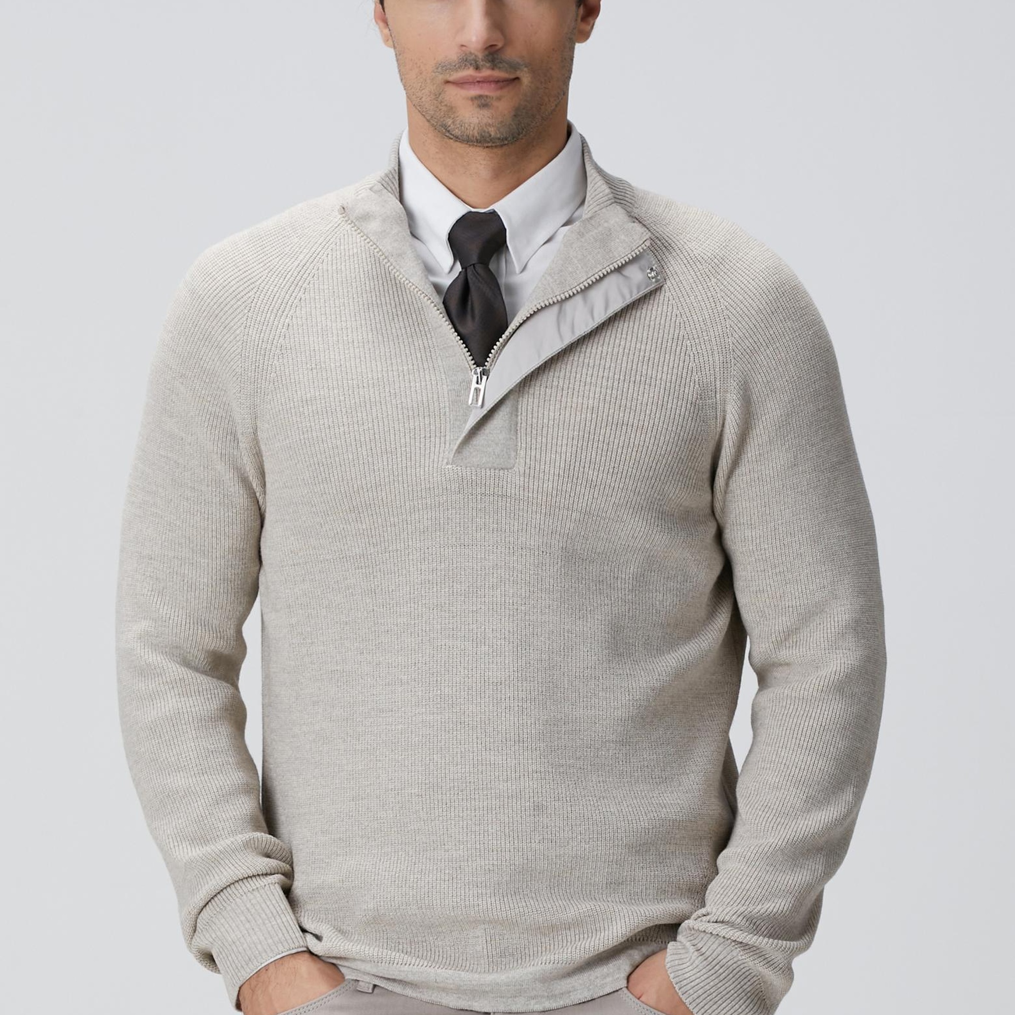 Network Erkek Bej Melanj Yün Karışımlı Kazak