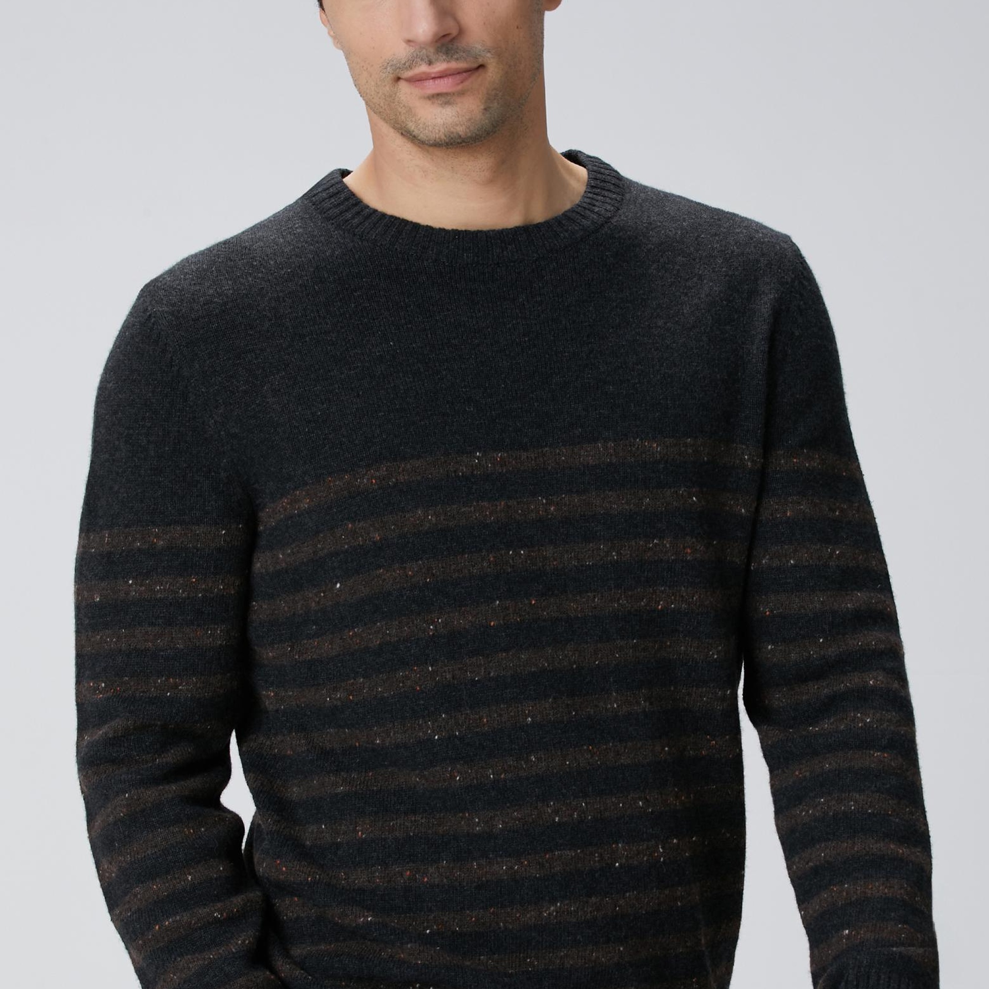 Network Erkek Antrasit Çizgi Desenli Yün Kaşmir Karışımlı Kazak