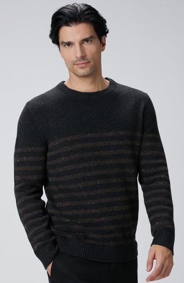  Network Erkek Antrasit Çizgi Desenli Yün Kaşmir Karışımlı Kazak