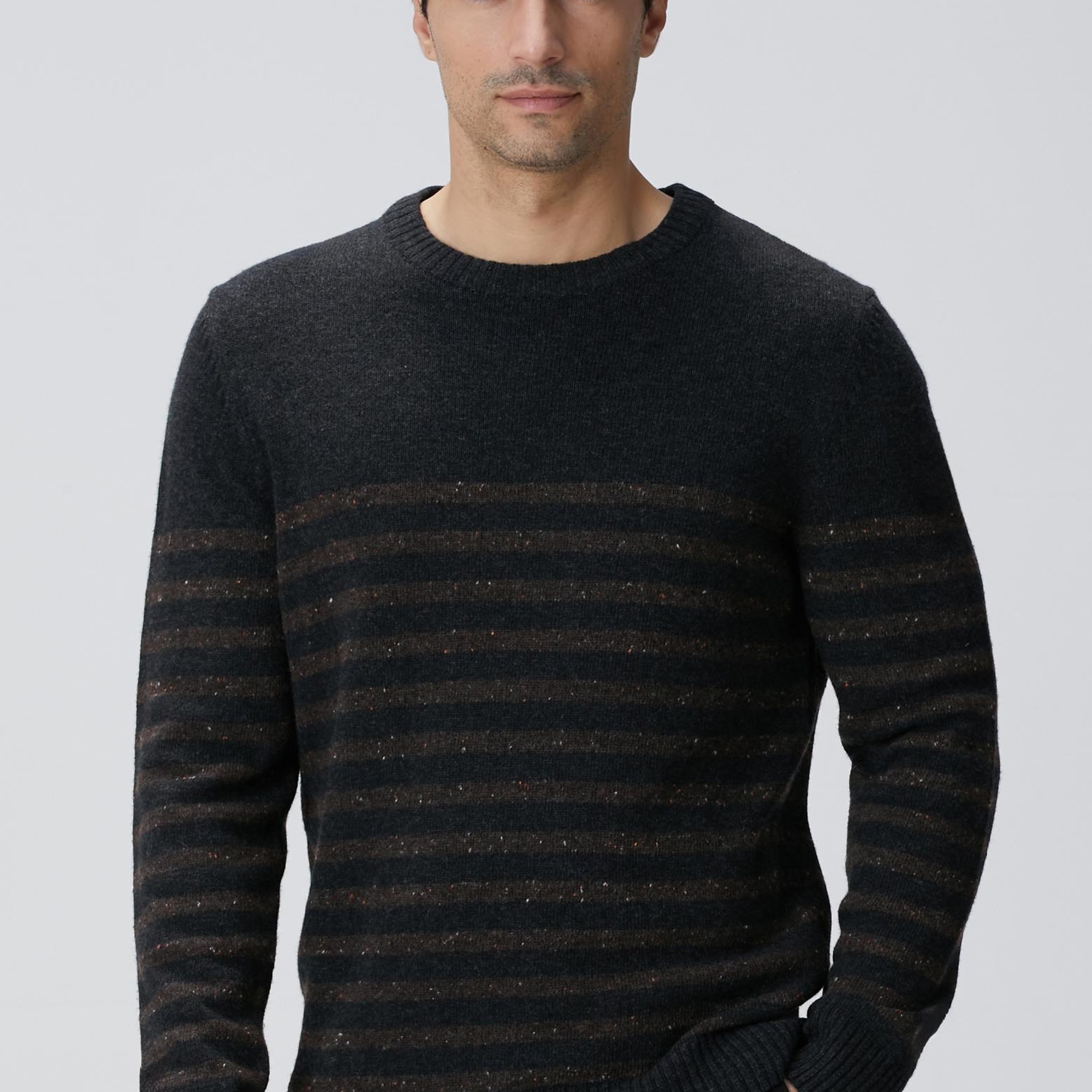Network Erkek Antrasit Çizgi Desenli Yün Kaşmir Karışımlı Kazak
