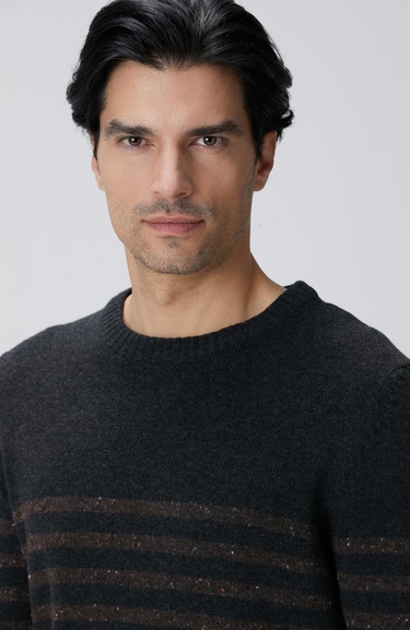  Network Erkek Antrasit Çizgi Desenli Yün Kaşmir Karışımlı Kazak