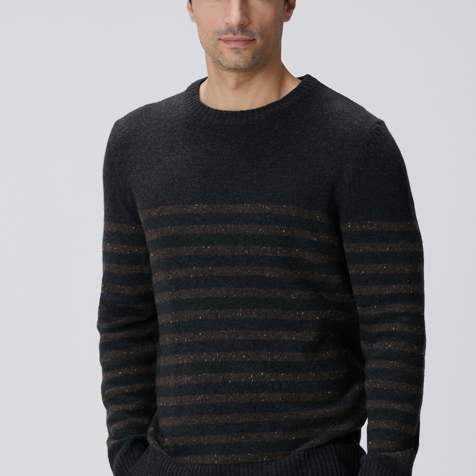 Network Erkek Antrasit Çizgi Desenli Yün Kaşmir Karışımlı Kazak