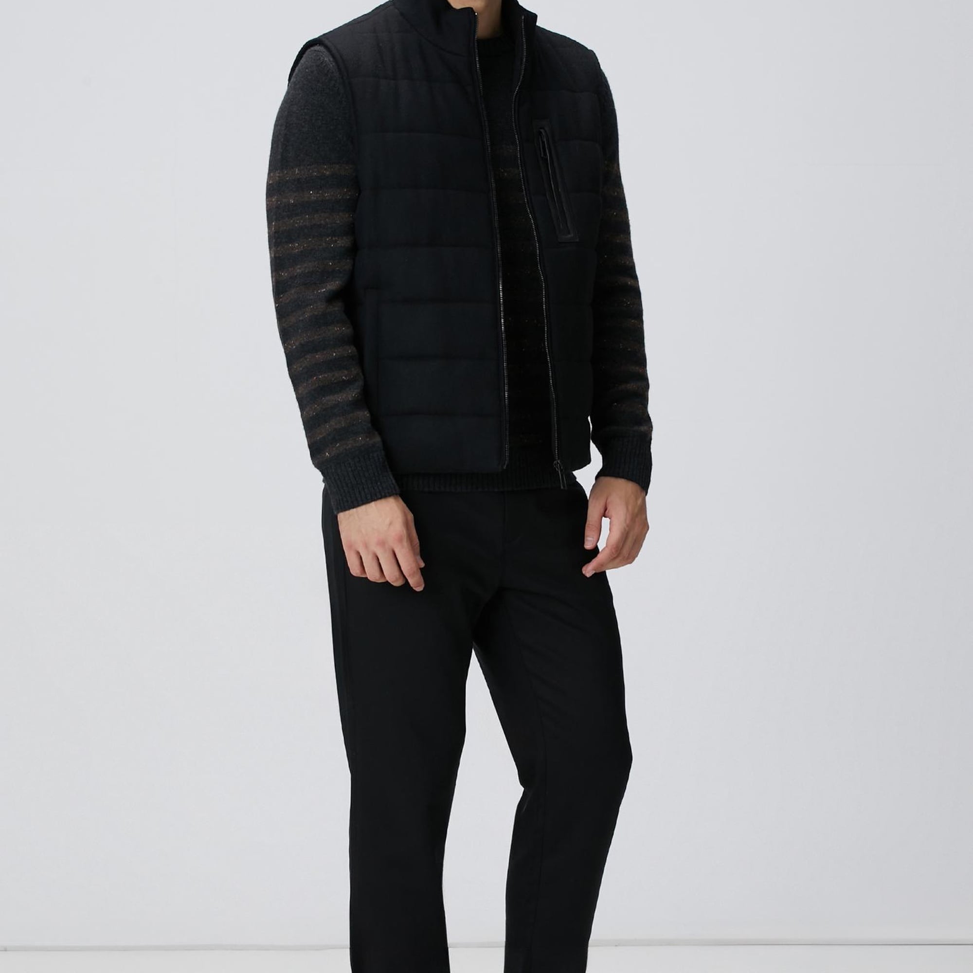 Network Erkek Antrasit Çizgi Desenli Yün Kaşmir Karışımlı Kazak