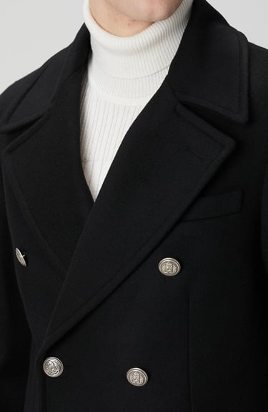  Network Erkek Siyah Yün Kaşmir Karışımlı Palto