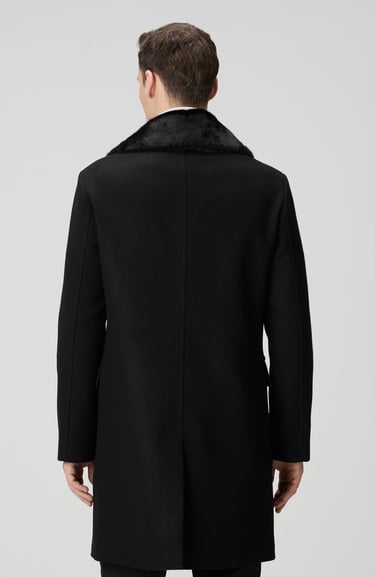  Network Erkek Siyah Yün Kaşmir Karışımlı Palto