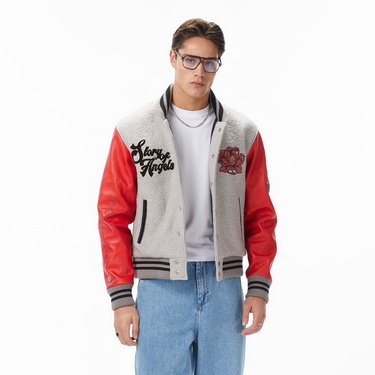  Story Of Angels Surrender Your Soul Leather&Wool College Erkek Gri/Kırmızı Ceket
