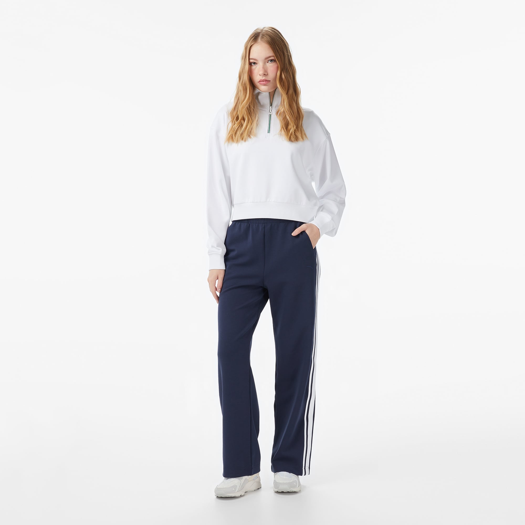 Anta Iconic Kadın Beyaz Yarım Fermuarlı Sweatshirt