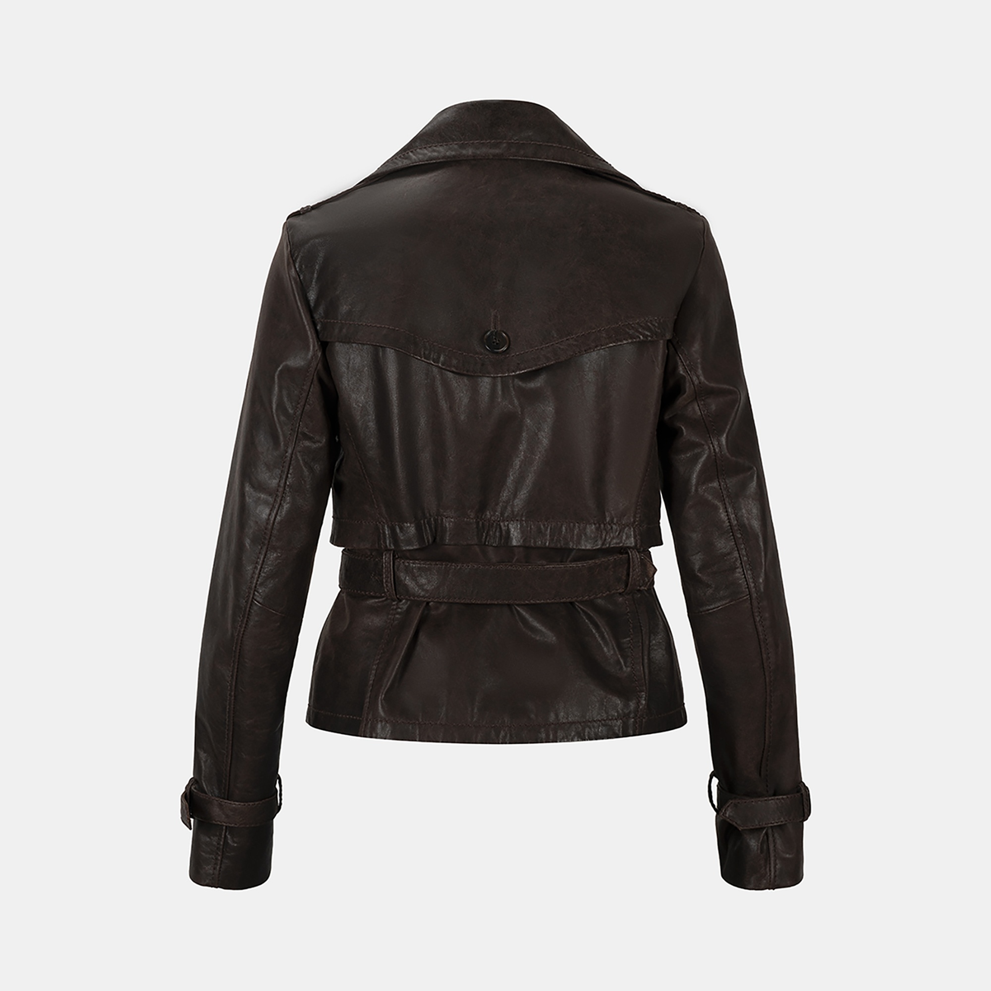 DESA Kadın Kahve Yakalı Deri Kısa Trençkot