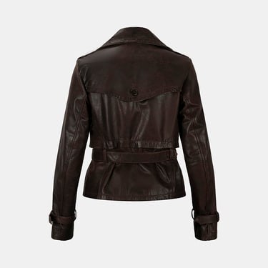  DESA Kadın Kahve Yakalı Deri Kısa Trençkot