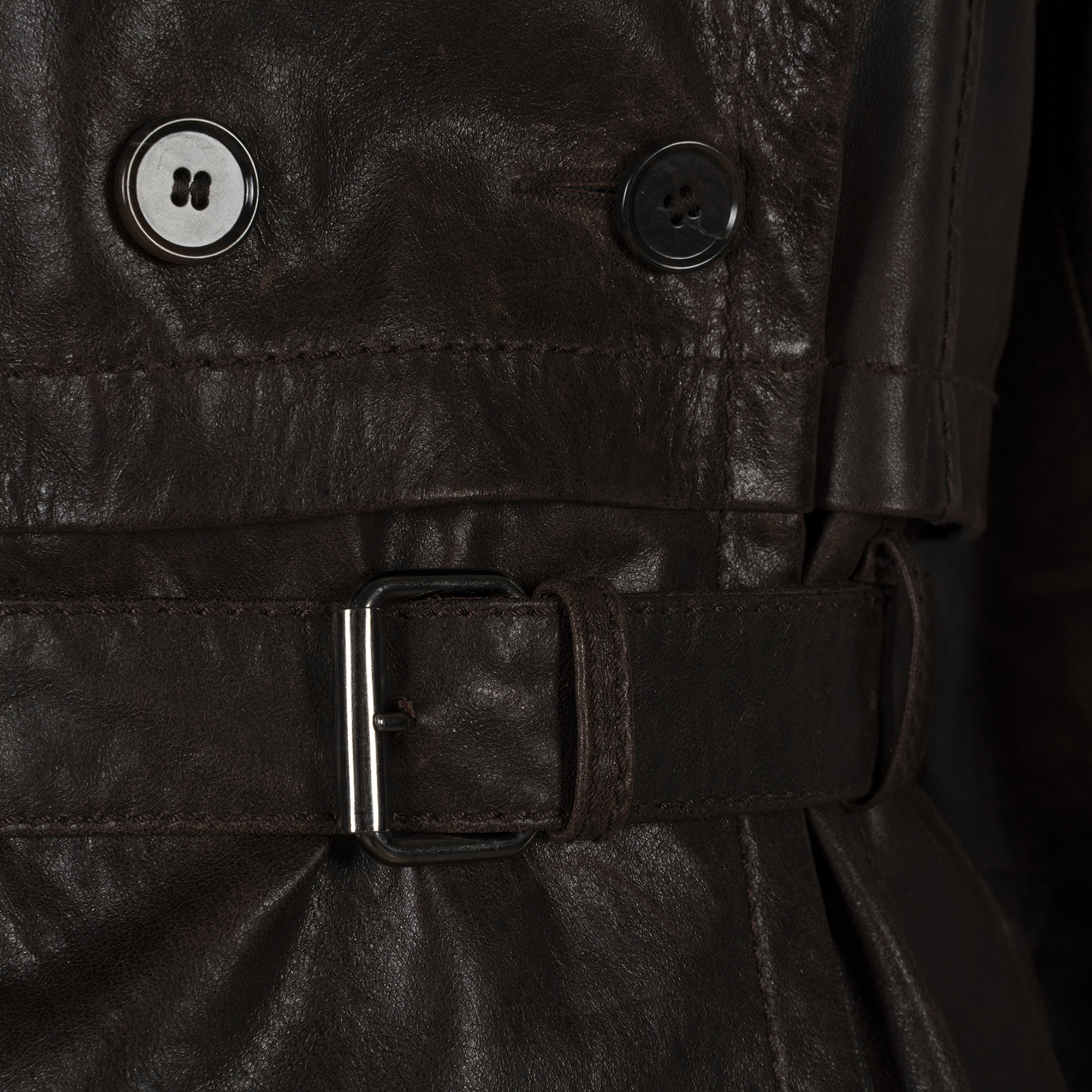 DESA Kadın Kahve Yakalı Deri Kısa Trençkot