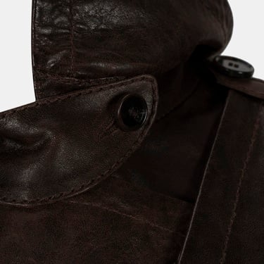  DESA Kadın Kahve Yakalı Deri Kısa Trençkot