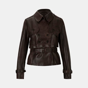  DESA Kadın Kahve Yakalı Deri Kısa Trençkot