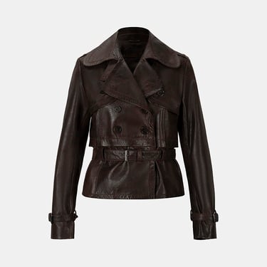  DESA Kadın Kahve Yakalı Deri Kısa Trençkot