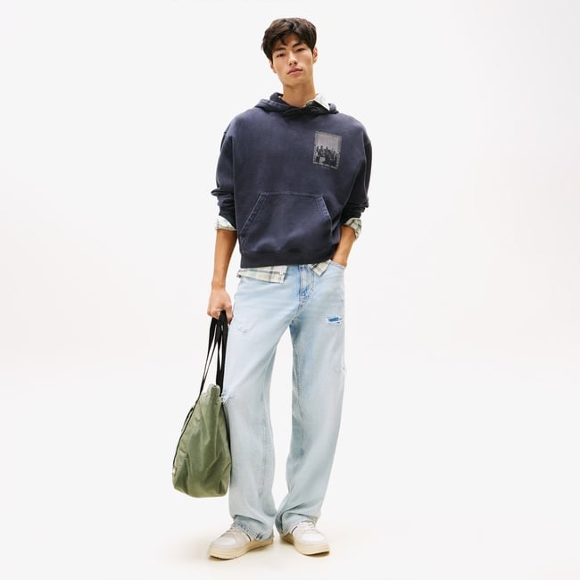  Tommy Hilfiger 90s Back Photo Print Erkek Lacivert Sweatshirt