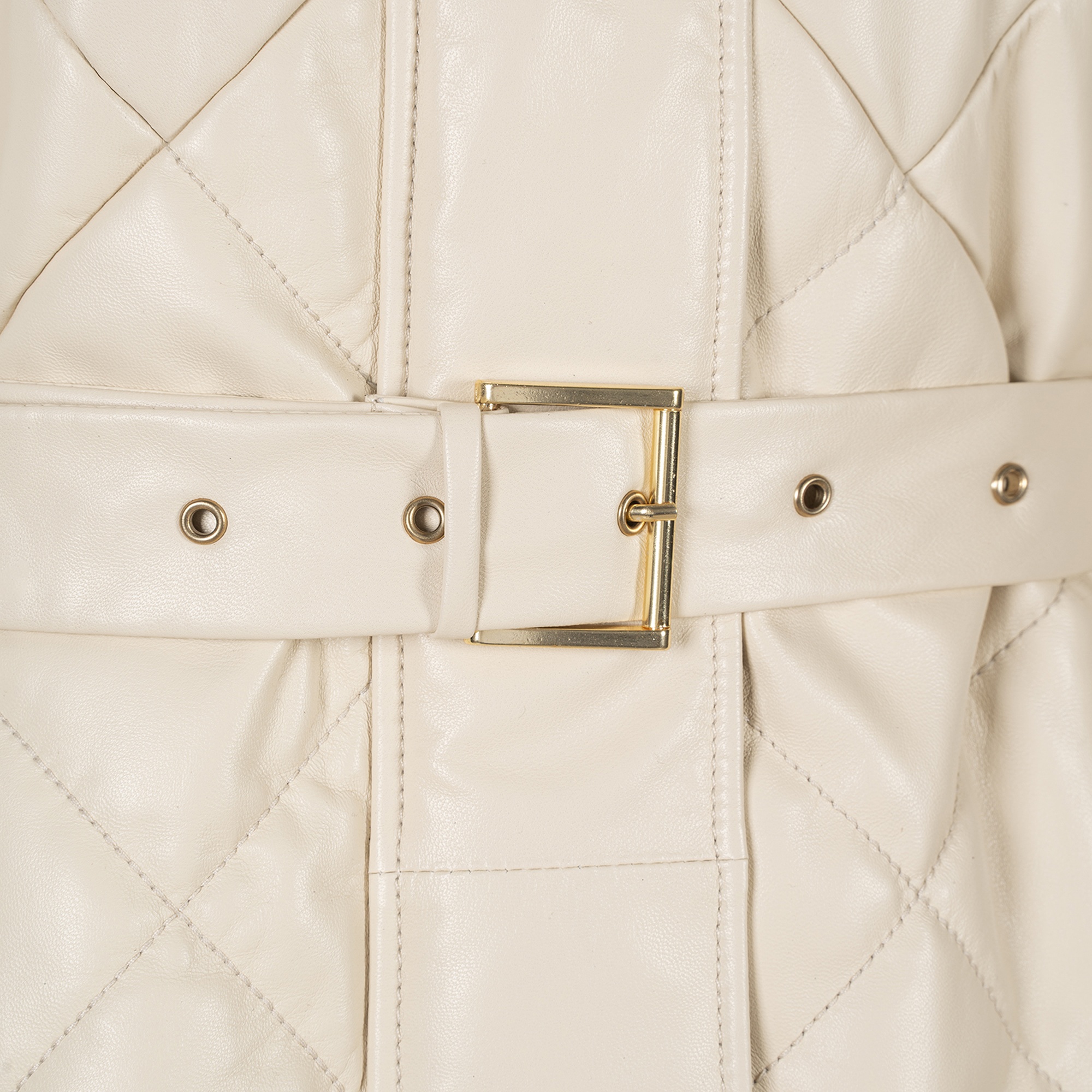 Kadın Krem Hakim Yakalı Kapüşonlu Deri Mont