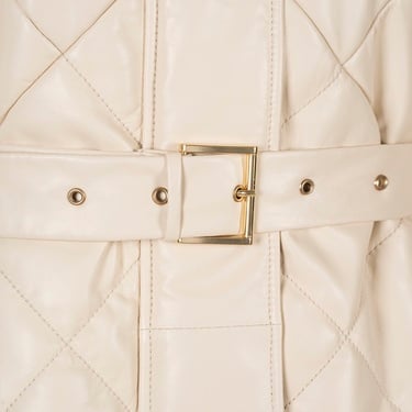  Kadın Krem Hakim Yakalı Kapüşonlu Deri Mont