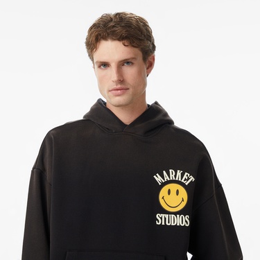  Market Smiley Upside Down Lockup Erkek Siyah Hoodie