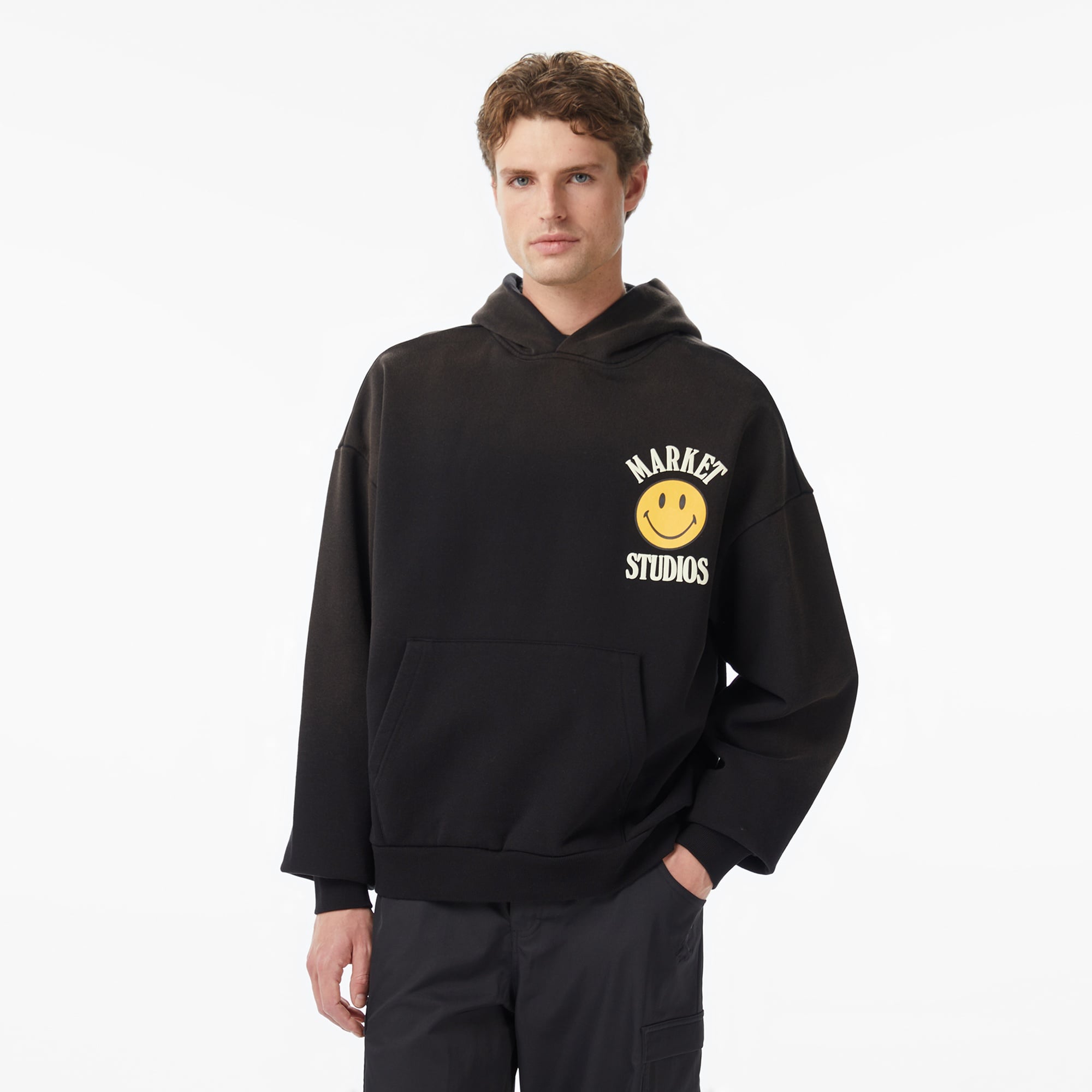Market Smiley Upside Down Lockup Erkek Siyah Hoodie