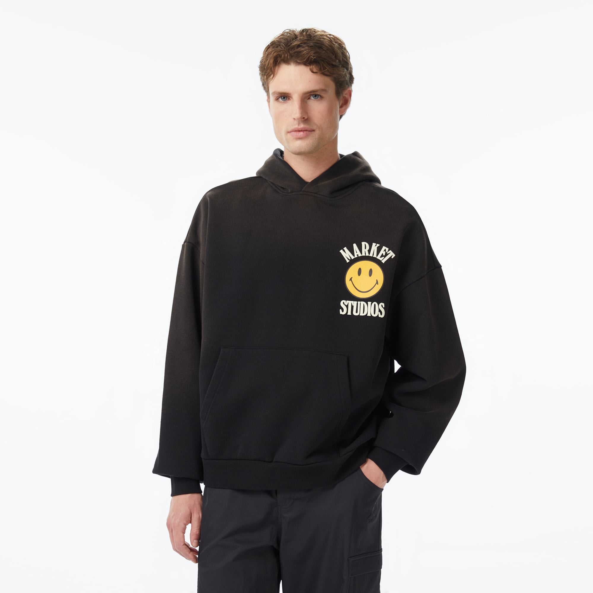  Market Smiley Upside Down Lockup Erkek Siyah Hoodie