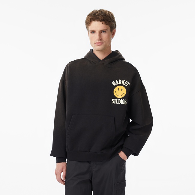  Market Smiley Upside Down Lockup Erkek Siyah Hoodie