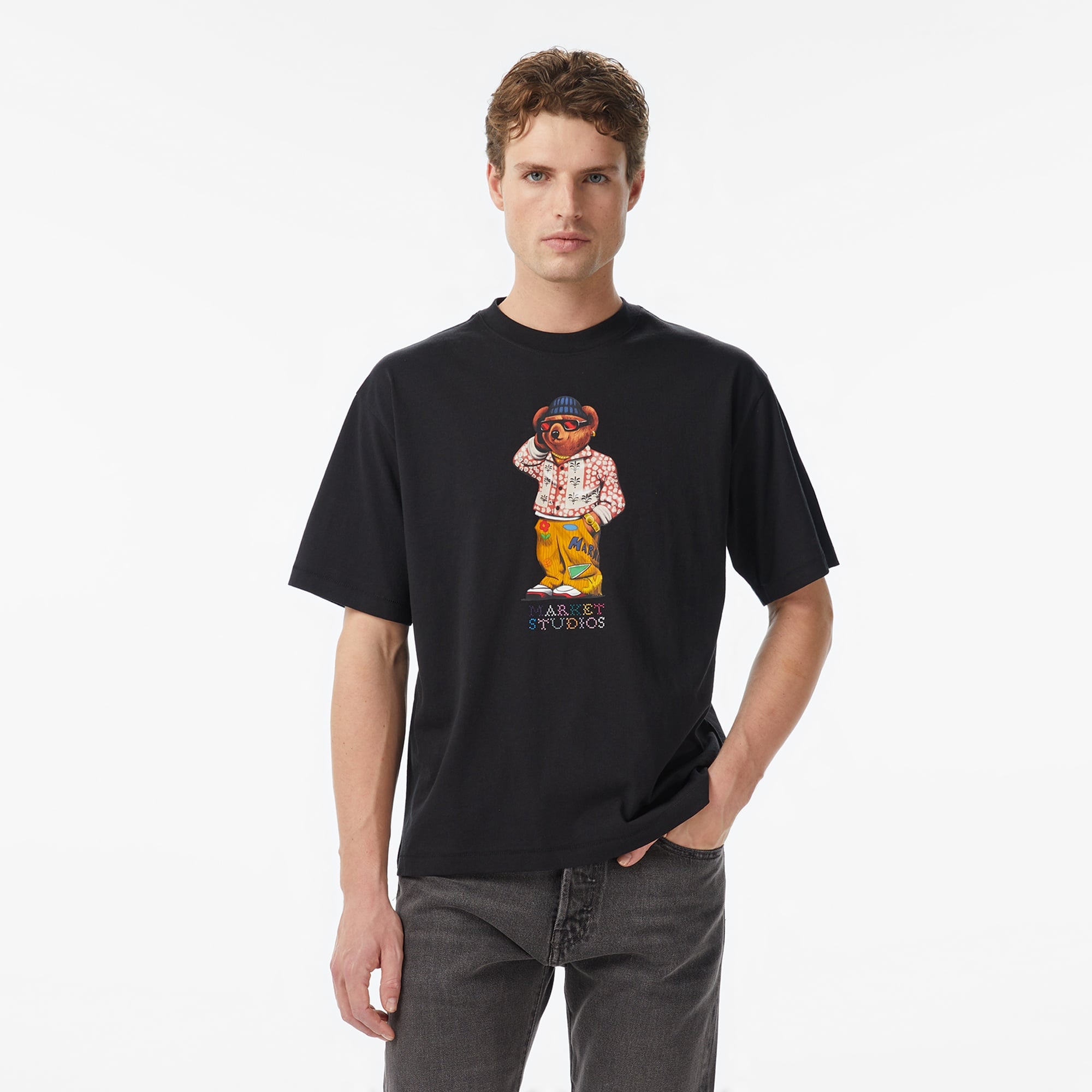 Market Folk Fitted Bear Erkek Gri T-Shirt