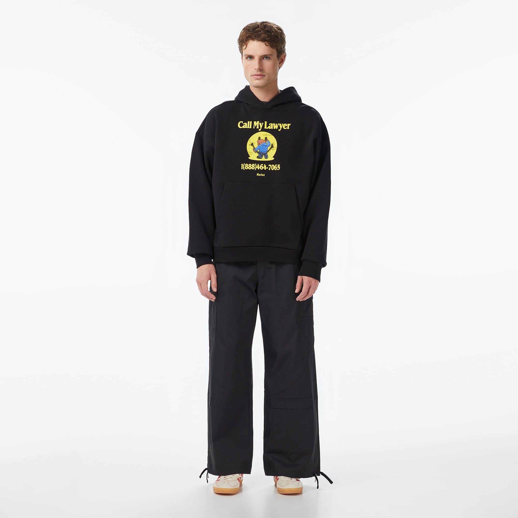 Market Smiley Call My Lawyer Bear Erkek Siyah Hoodie