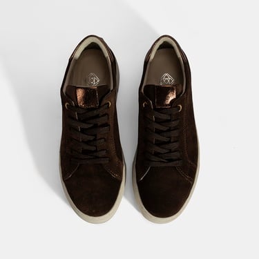  Kadın Kahve Bağcıklı Kalın Tabanlı Süet Deri Sneaker