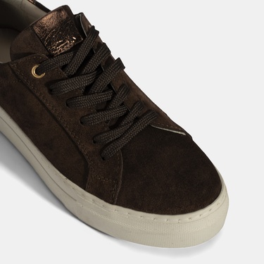  Kadın Kahve Bağcıklı Kalın Tabanlı Süet Deri Sneaker