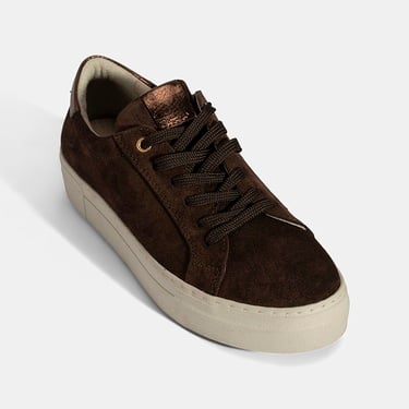  Kadın Kahve Bağcıklı Kalın Tabanlı Süet Deri Sneaker