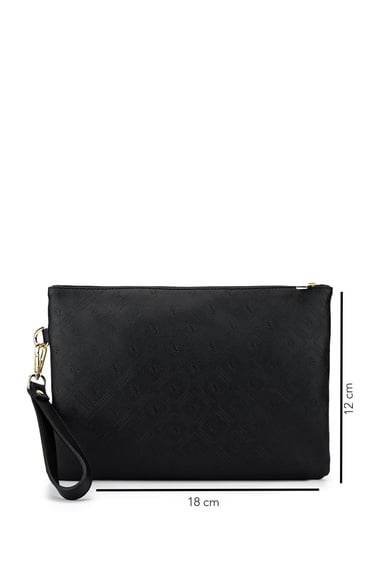  Tamer Tanca Kadın Suni Deri Siyah Clutch Çanta