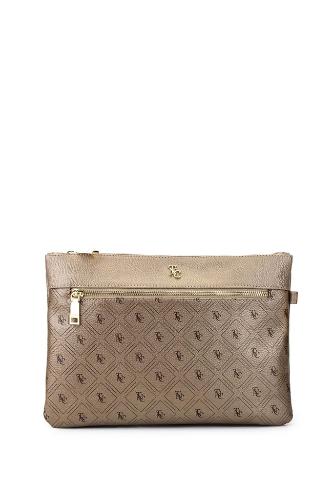  Tamer Tanca Kadın Suni Deri Altın Desen Clutch Çanta