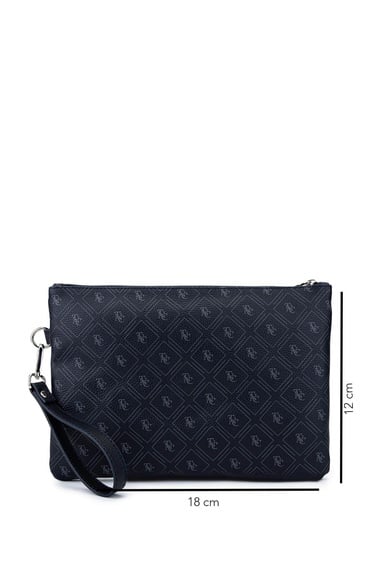  Tamer Tanca Kadın Suni Deri Lacivert Desen Clutch Çanta