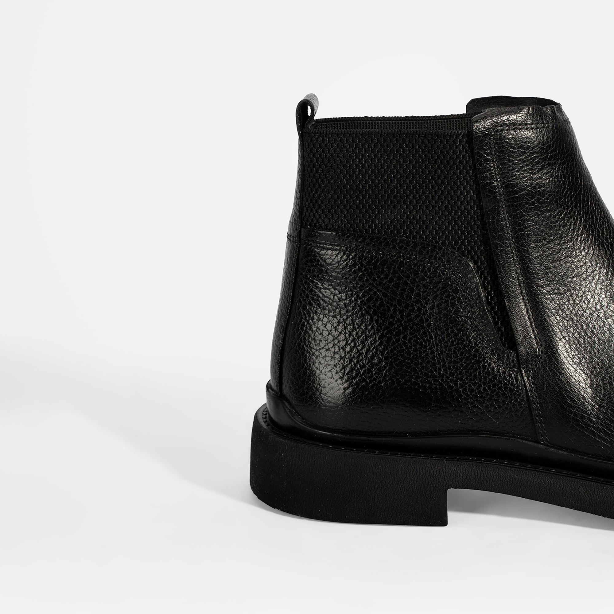 Erkek Siyah Lastik Detaylı Deri Bot