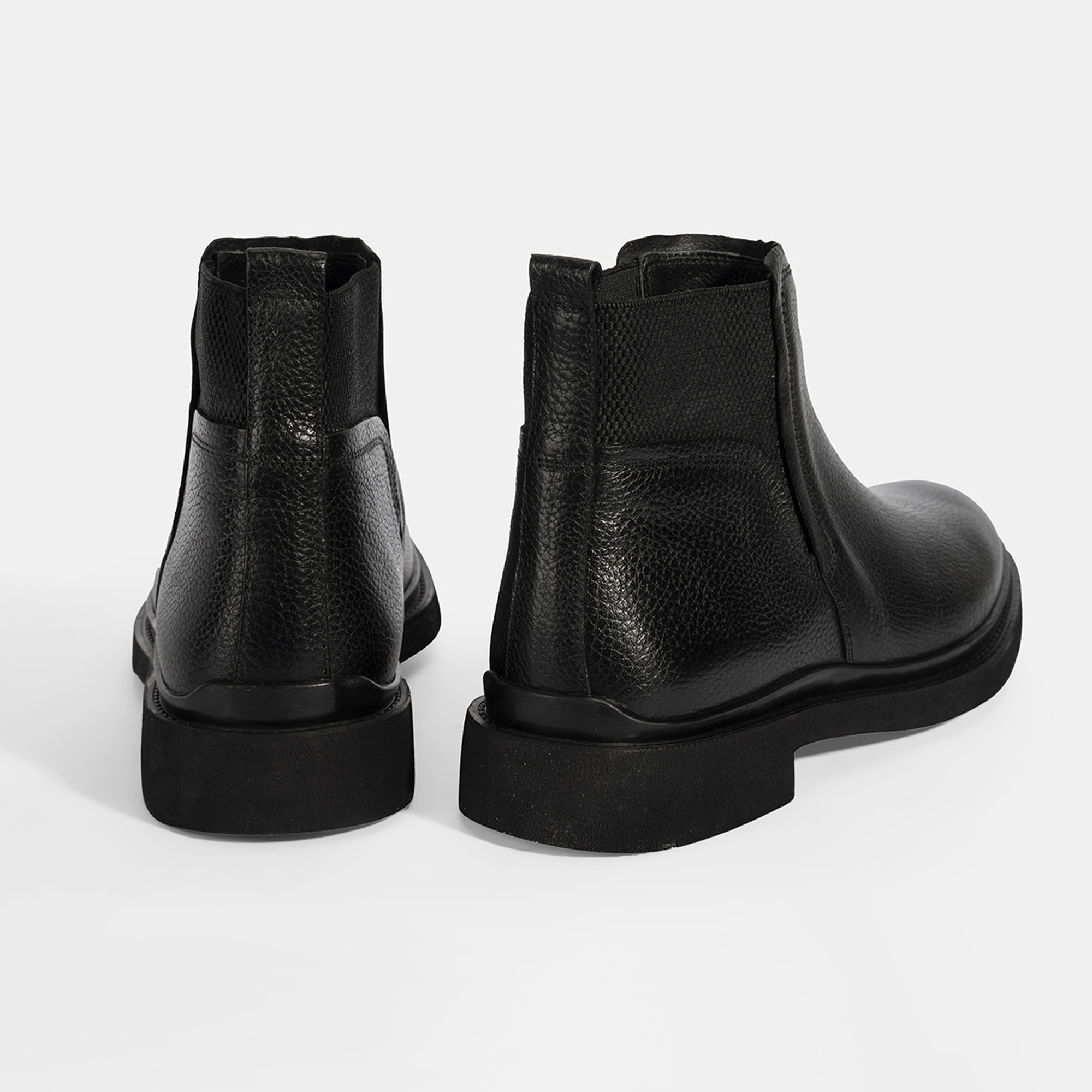 Erkek Siyah Lastik Detaylı Deri Bot