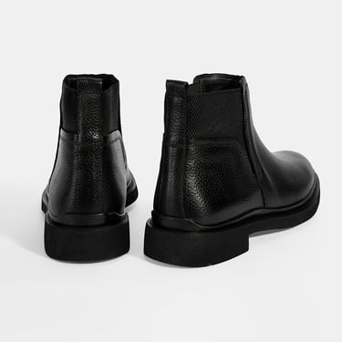  Erkek Siyah Lastik Detaylı Deri Bot