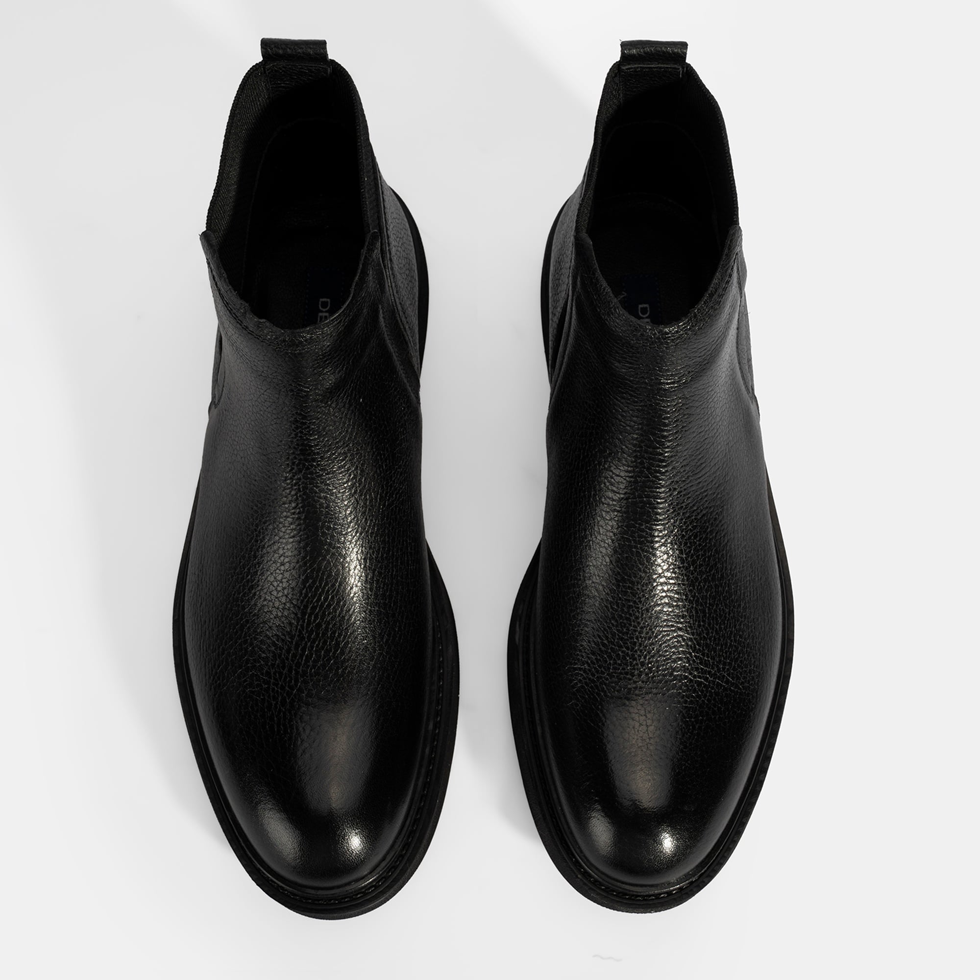 Erkek Siyah Lastik Detaylı Deri Bot