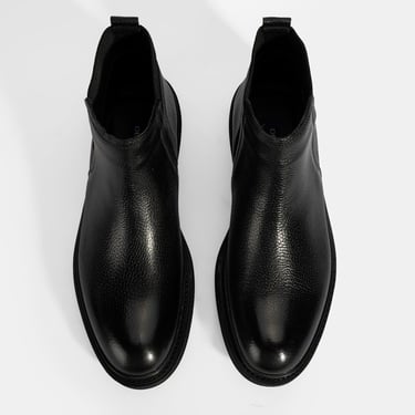  Erkek Siyah Lastik Detaylı Deri Bot