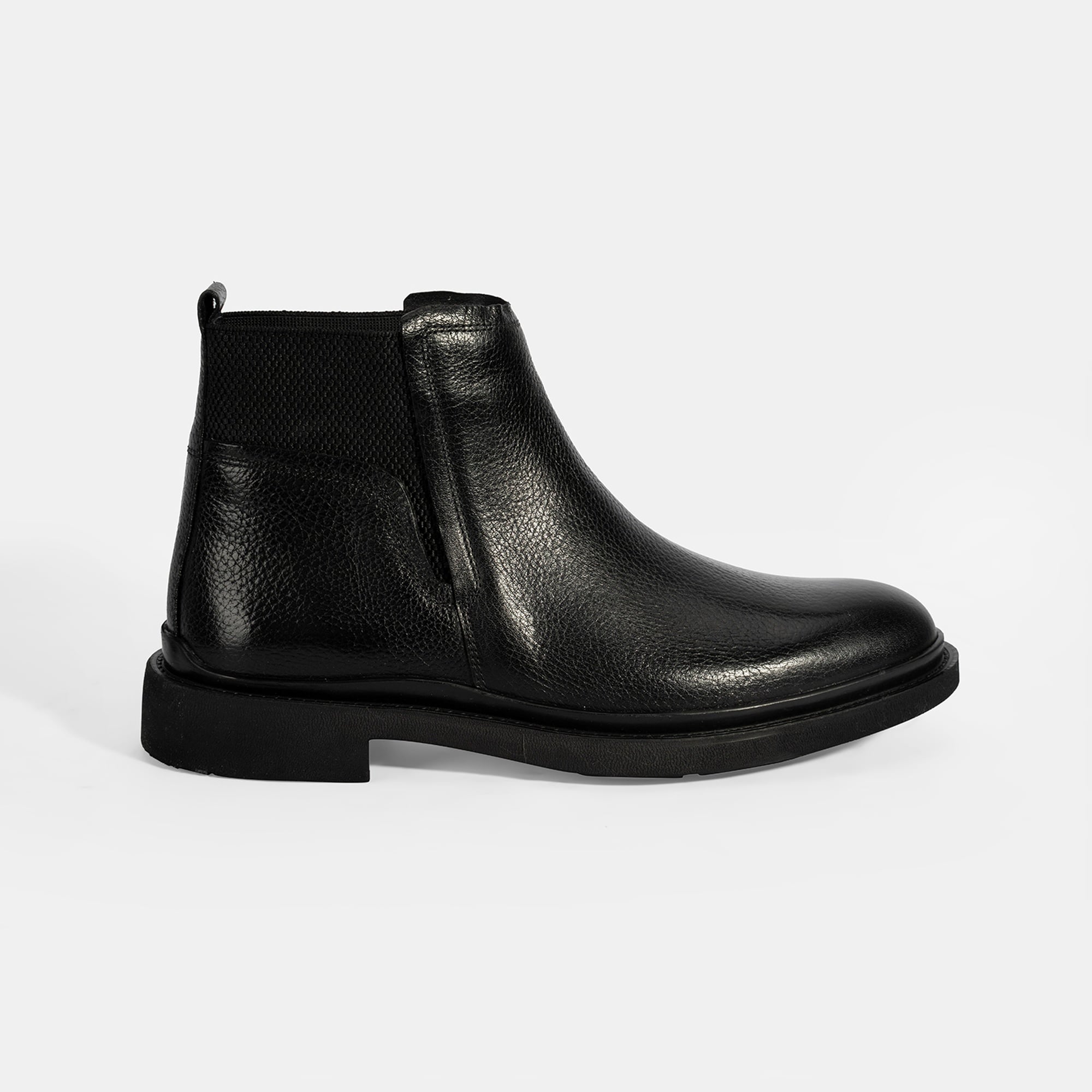 Erkek Siyah Lastik Detaylı Deri Bot