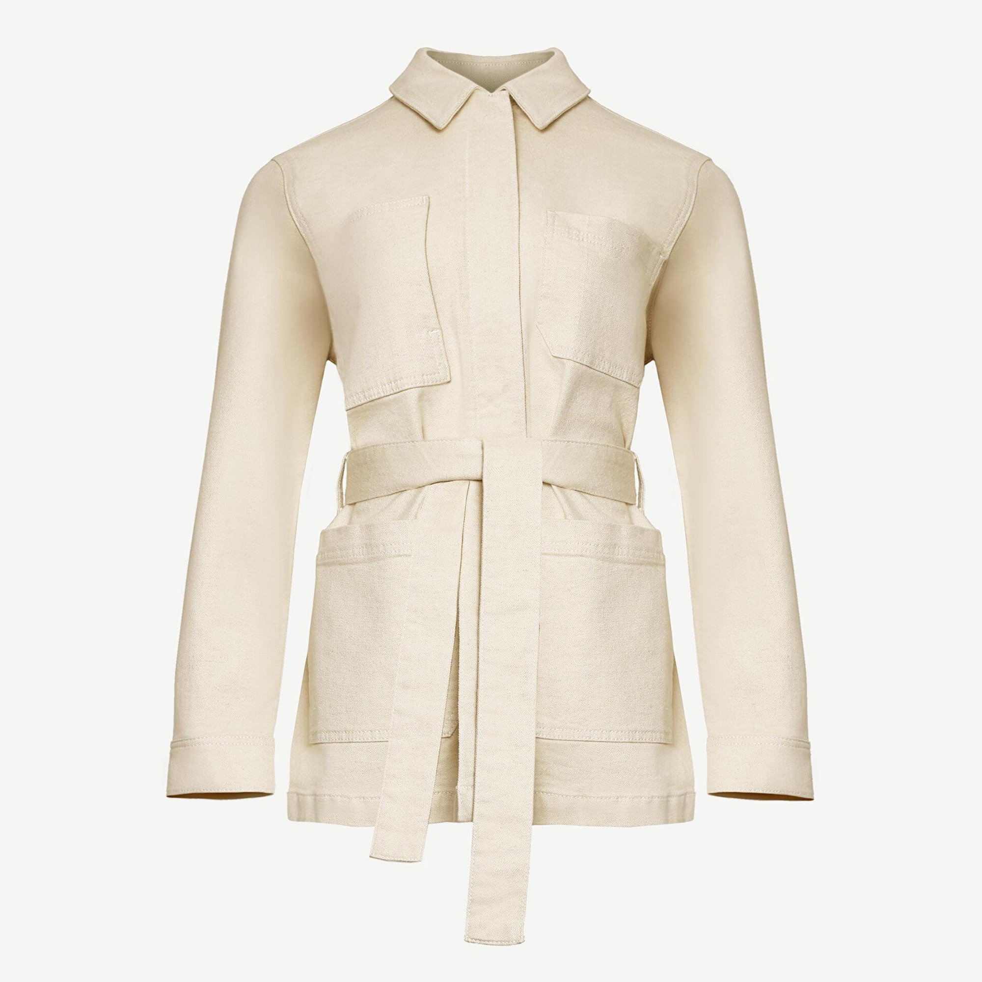 YARGICI Cep Detaylı Kemerli Denim Pardösü