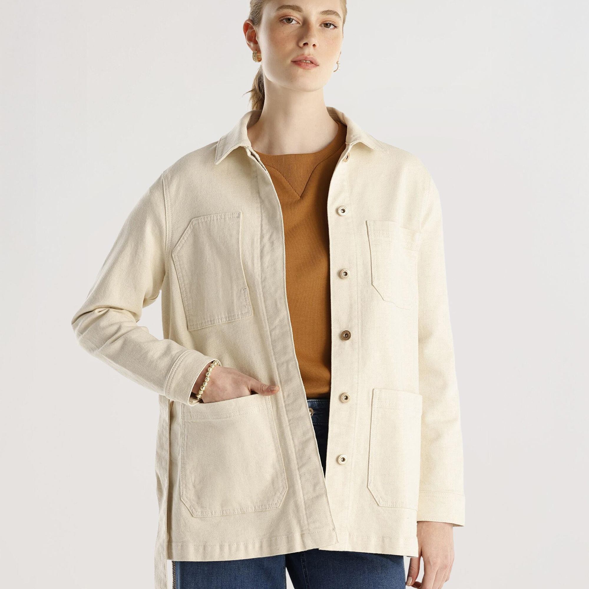 YARGICI Cep Detaylı Kemerli Denim Pardösü