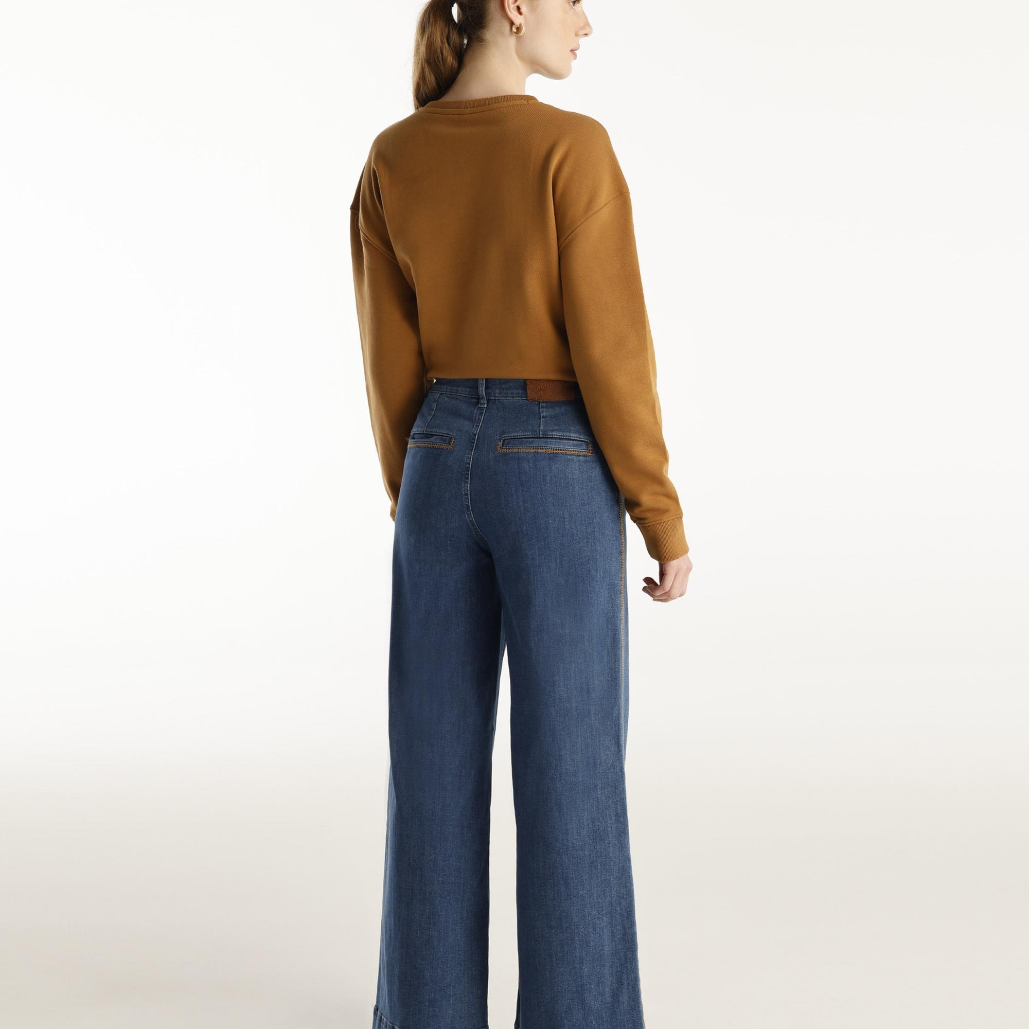 YARGICI Nakış Detaylı Yüksek Bel Geniş Paça Pantolon