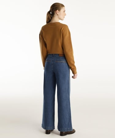  YARGICI Nakış Detaylı Yüksek Bel Geniş Paça Pantolon