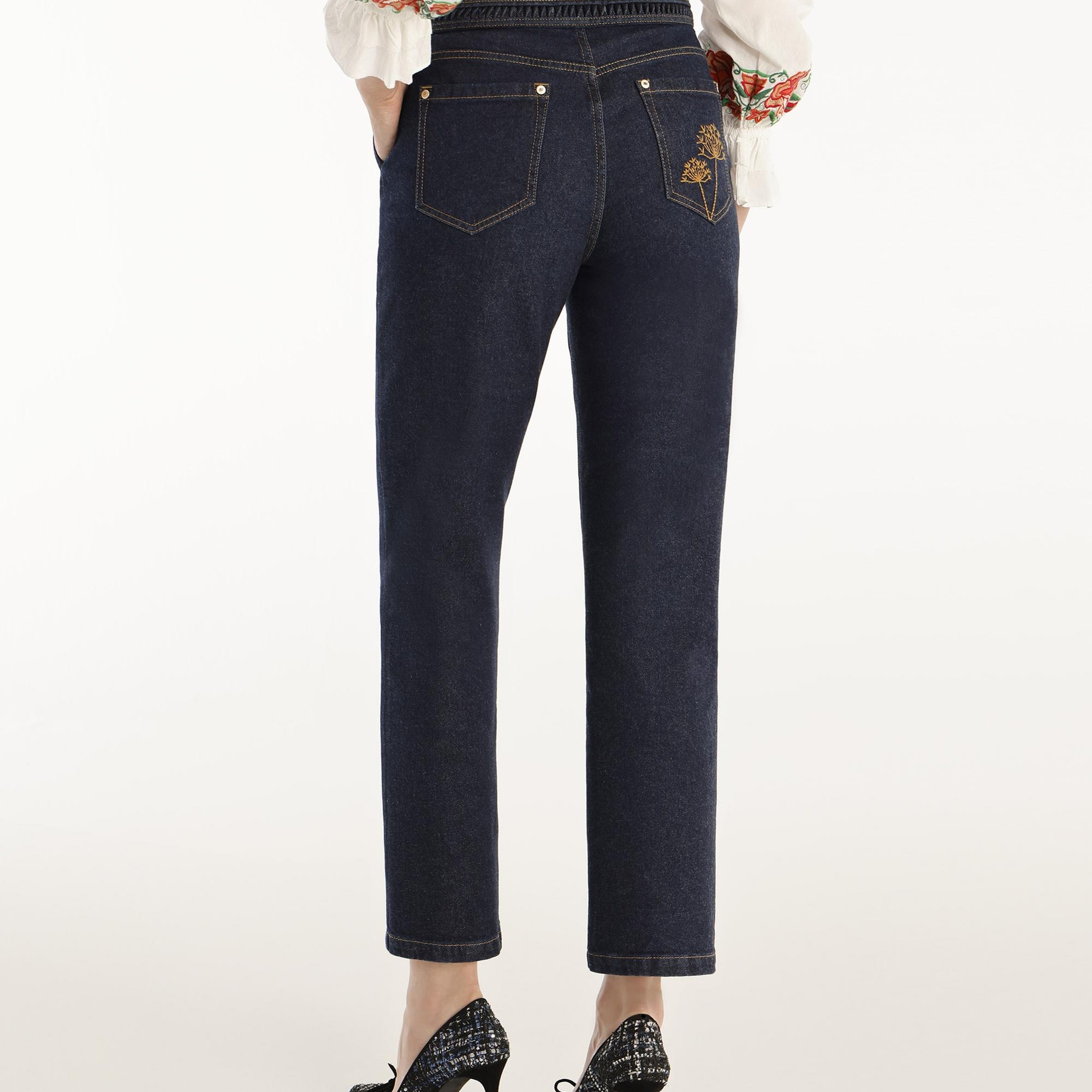 YARGICI Nakış Detaylı Yüksek Bel Denim Pantolon