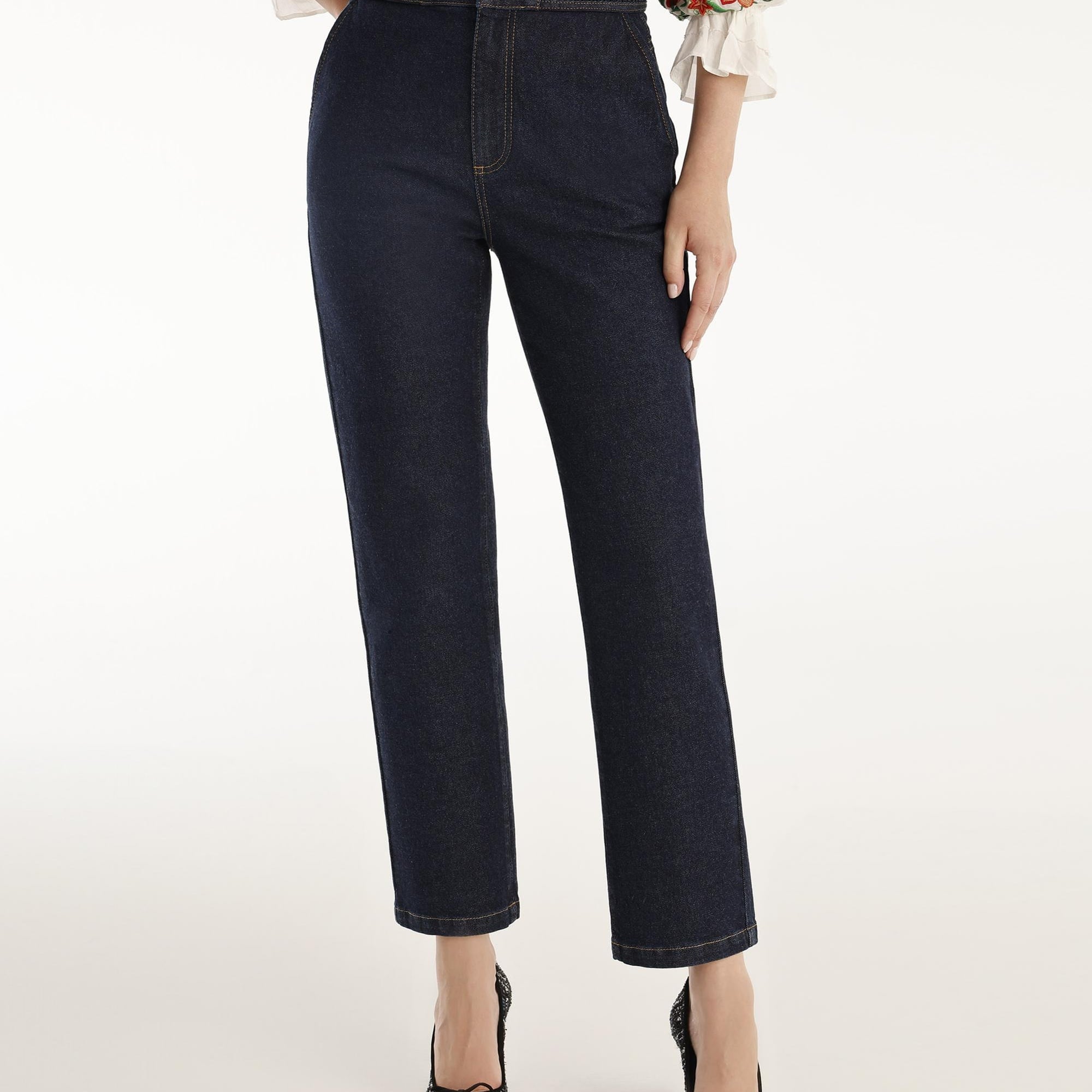 YARGICI Nakış Detaylı Yüksek Bel Denim Pantolon