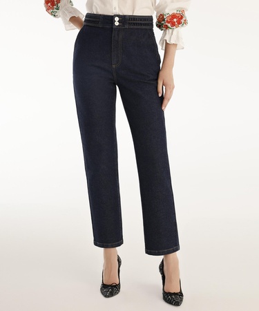  YARGICI Nakış Detaylı Yüksek Bel Denim Pantolon