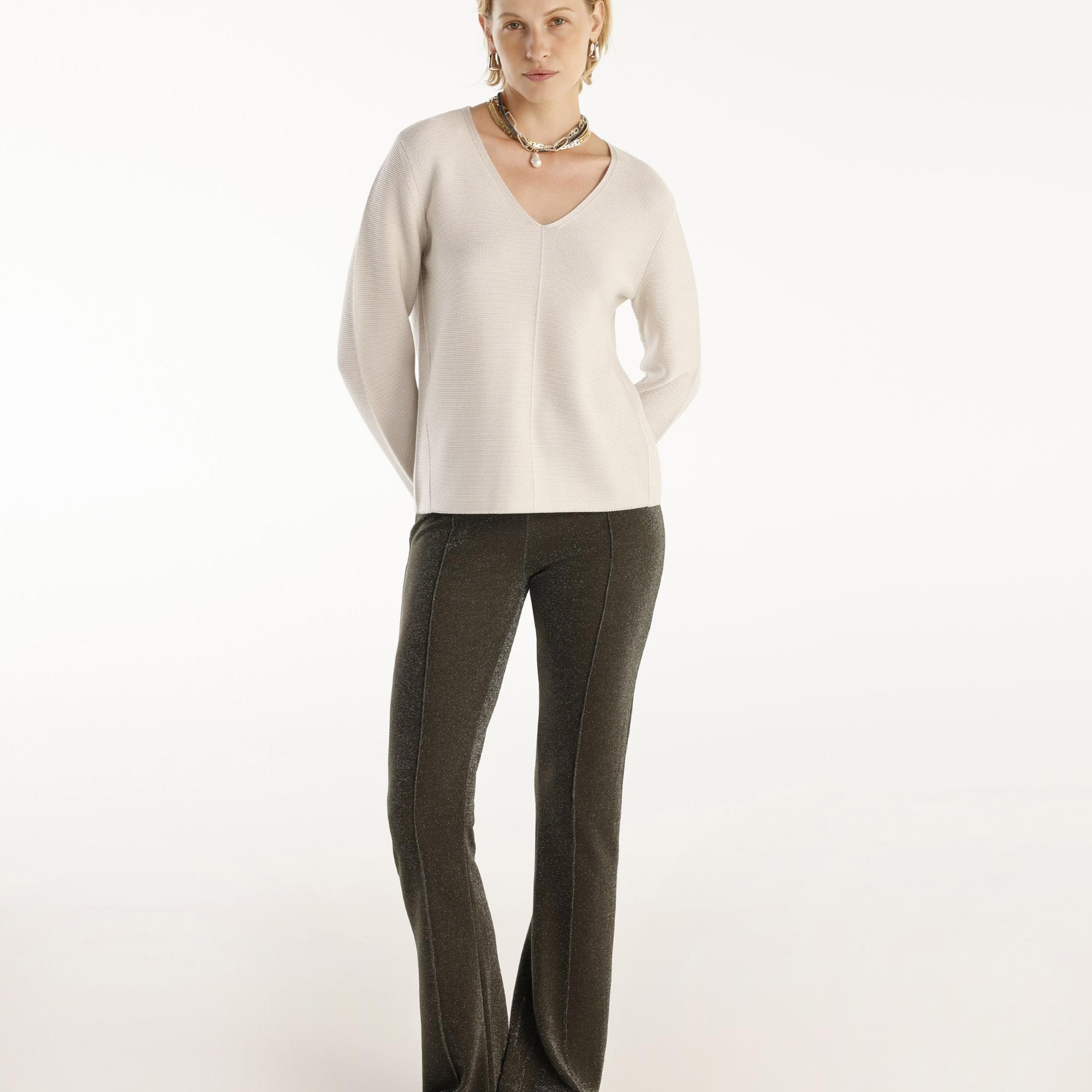 YARGICI Önü Dikişli Simli Geniş Paça Pantolon