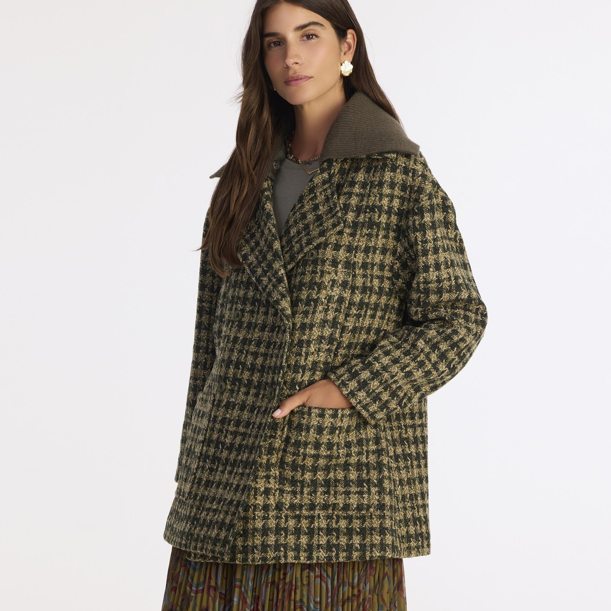 YARGICI Triko Yaka Detaylı Kruvaze Palto