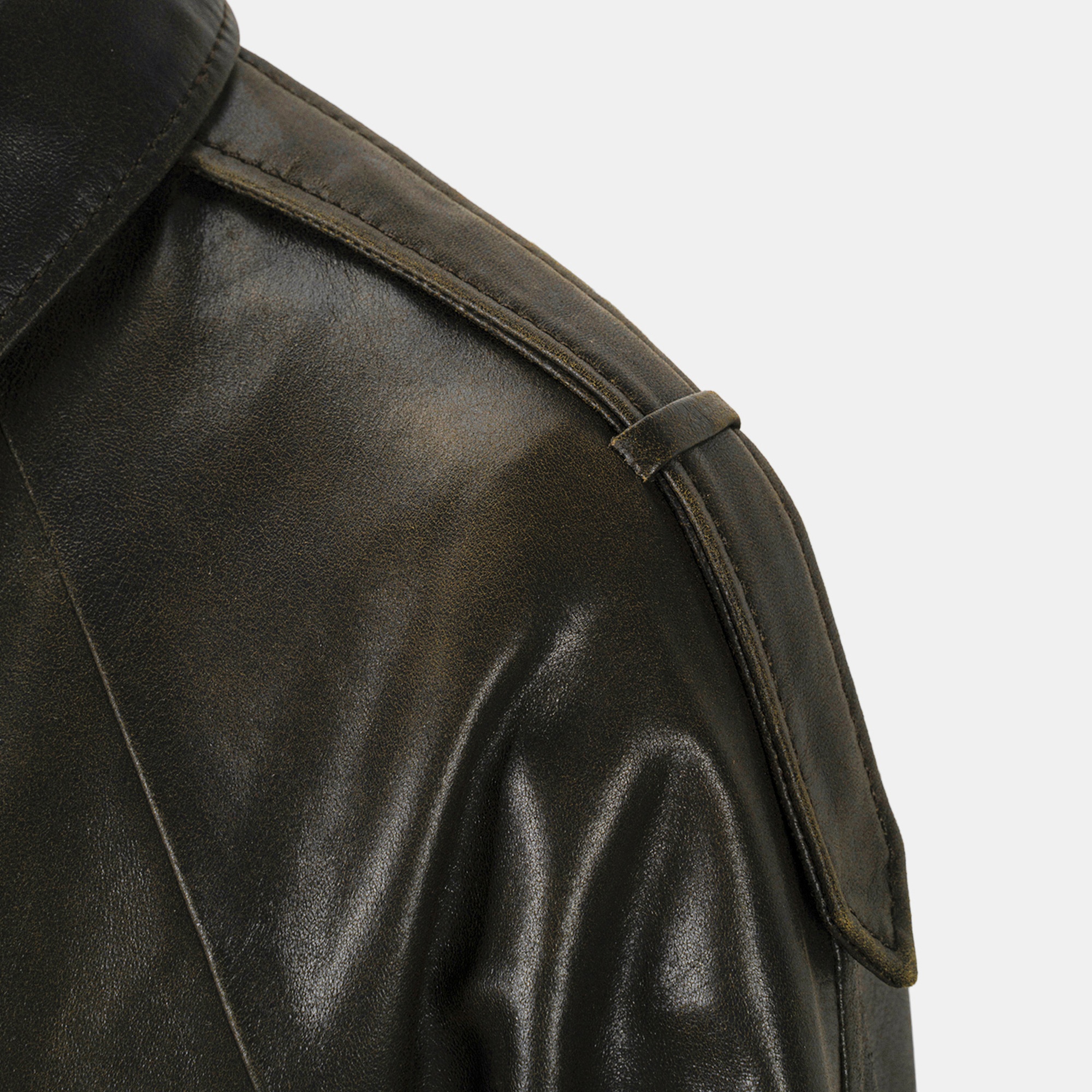 Kadın Yeşil Gömlek Yakalı Deri Bomber Ceket